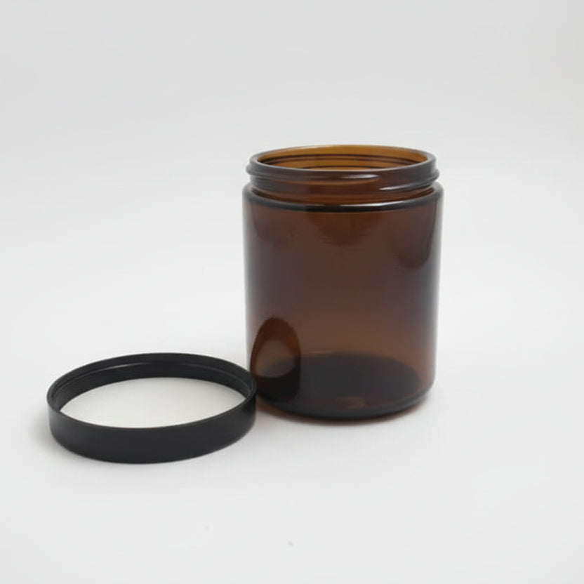 Apothecary Jar with Black Plastic Screw Top Lid 225g - Amber