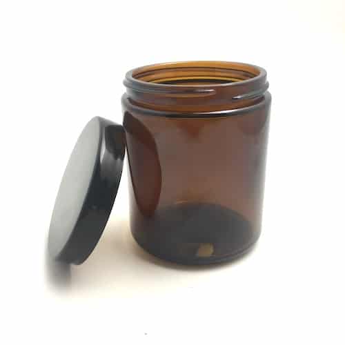 Apothecary Jar with Black Plastic Screw Top Lid 225g - Amber