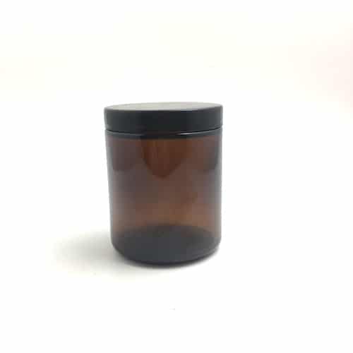 Apothecary Jar with Black Plastic Screw Top Lid 225g - Amber