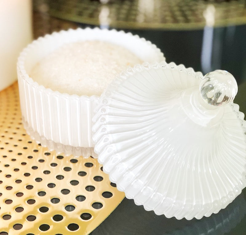 Ribbed Carousel White Glass Jar Medium