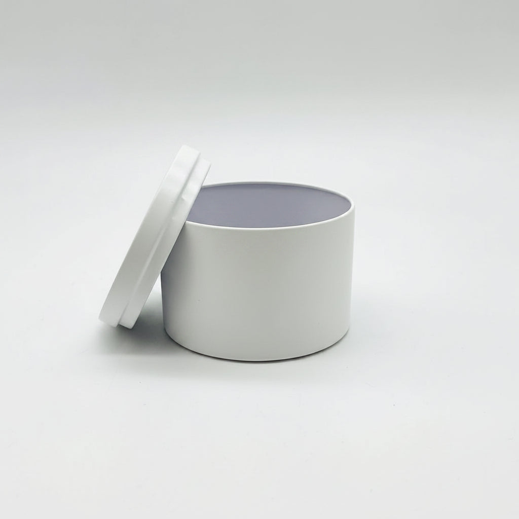 White travel tin container for candle making