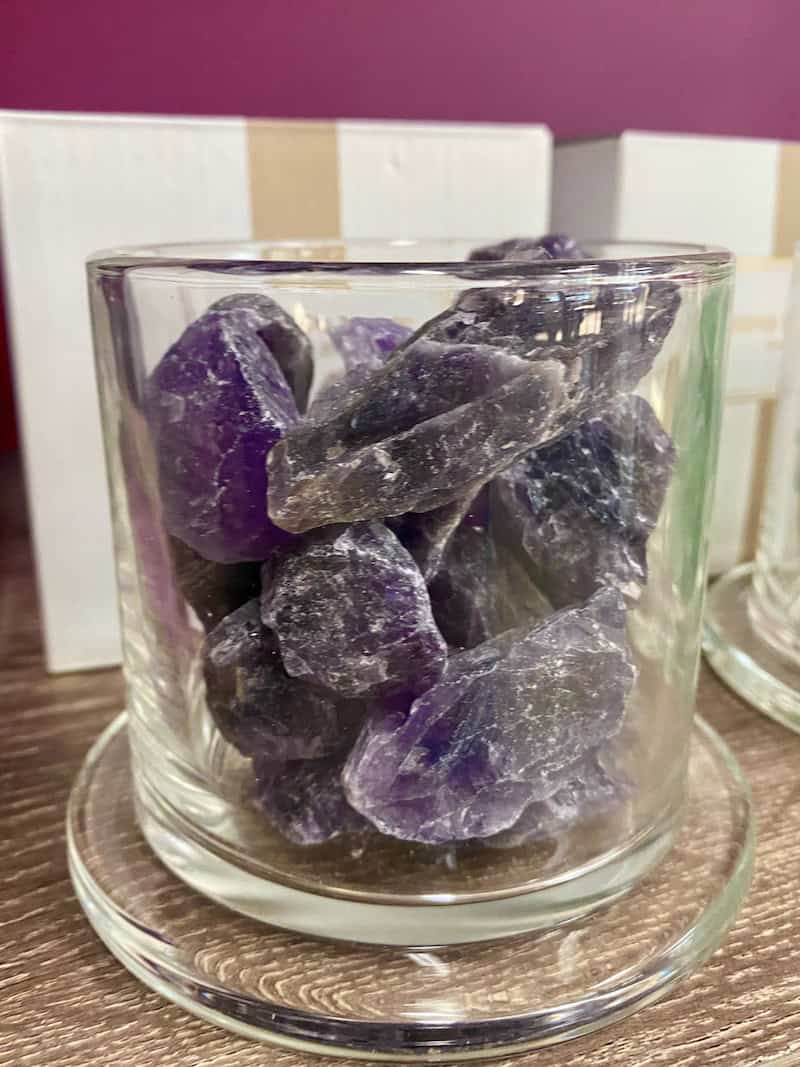 Scented Crystal Light Diffuser with Cordless USB Wooden Base - Amethyst Stones