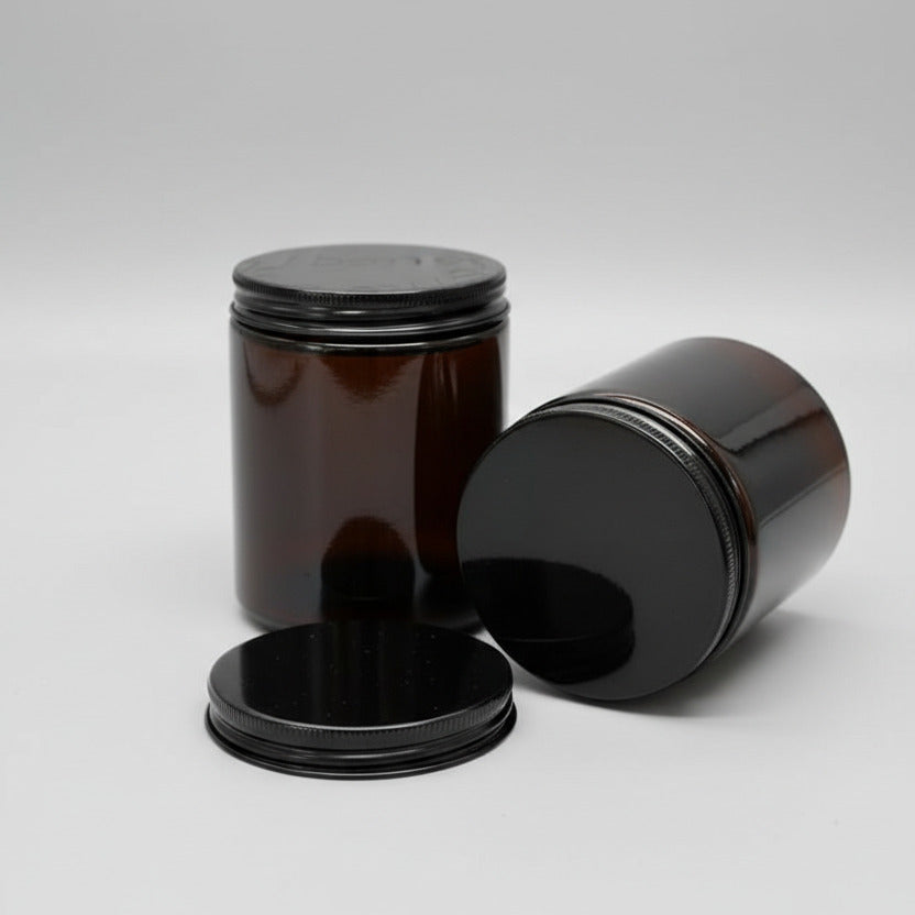 Apothecary Jar with Black Metal Screw Top Lid 225g - Amber Bundle