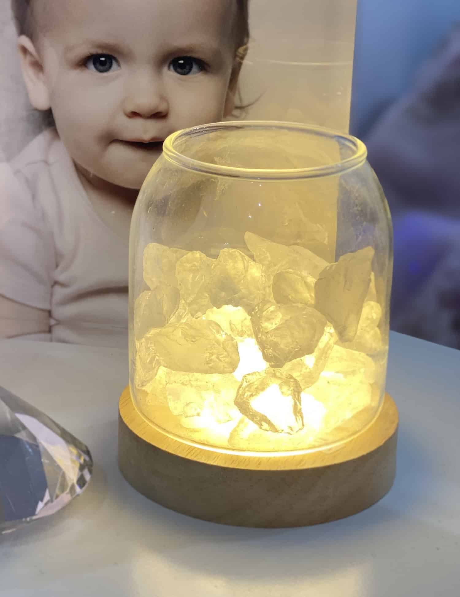 Scented Crystal Light Diffuser with Cordless USB Wooden Base - Clear Quartz JHS