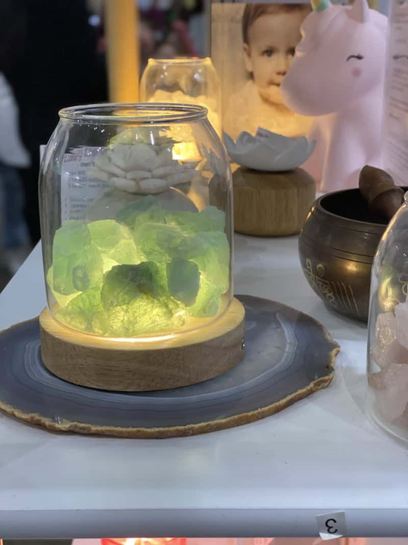 Scented Crystal Light Diffuser with Cordless USB Wooden Base - Green Fluorite LGL