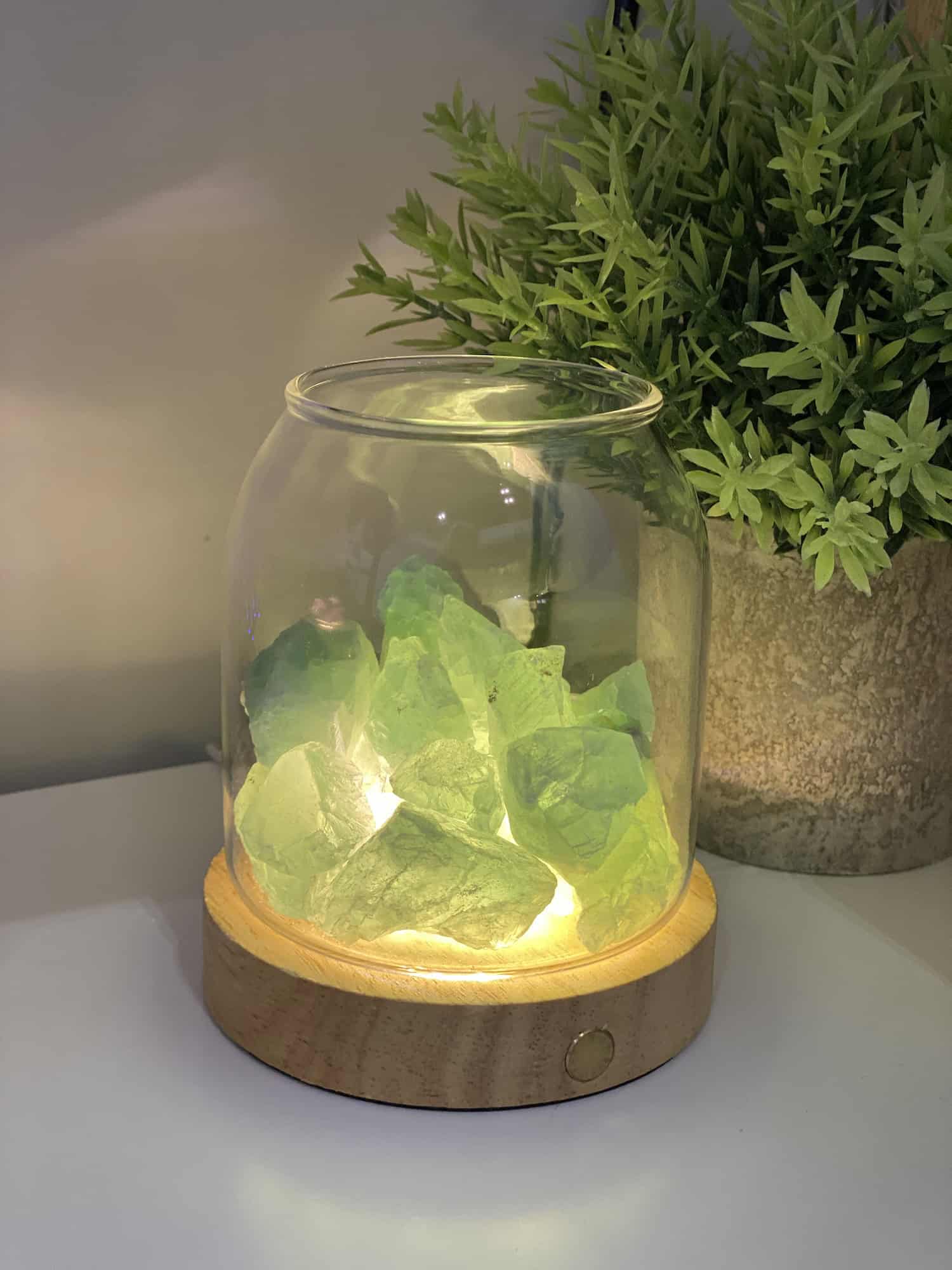 Scented Crystal Light Diffuser with Cordless USB Wooden Base - Green Fluorite LGL