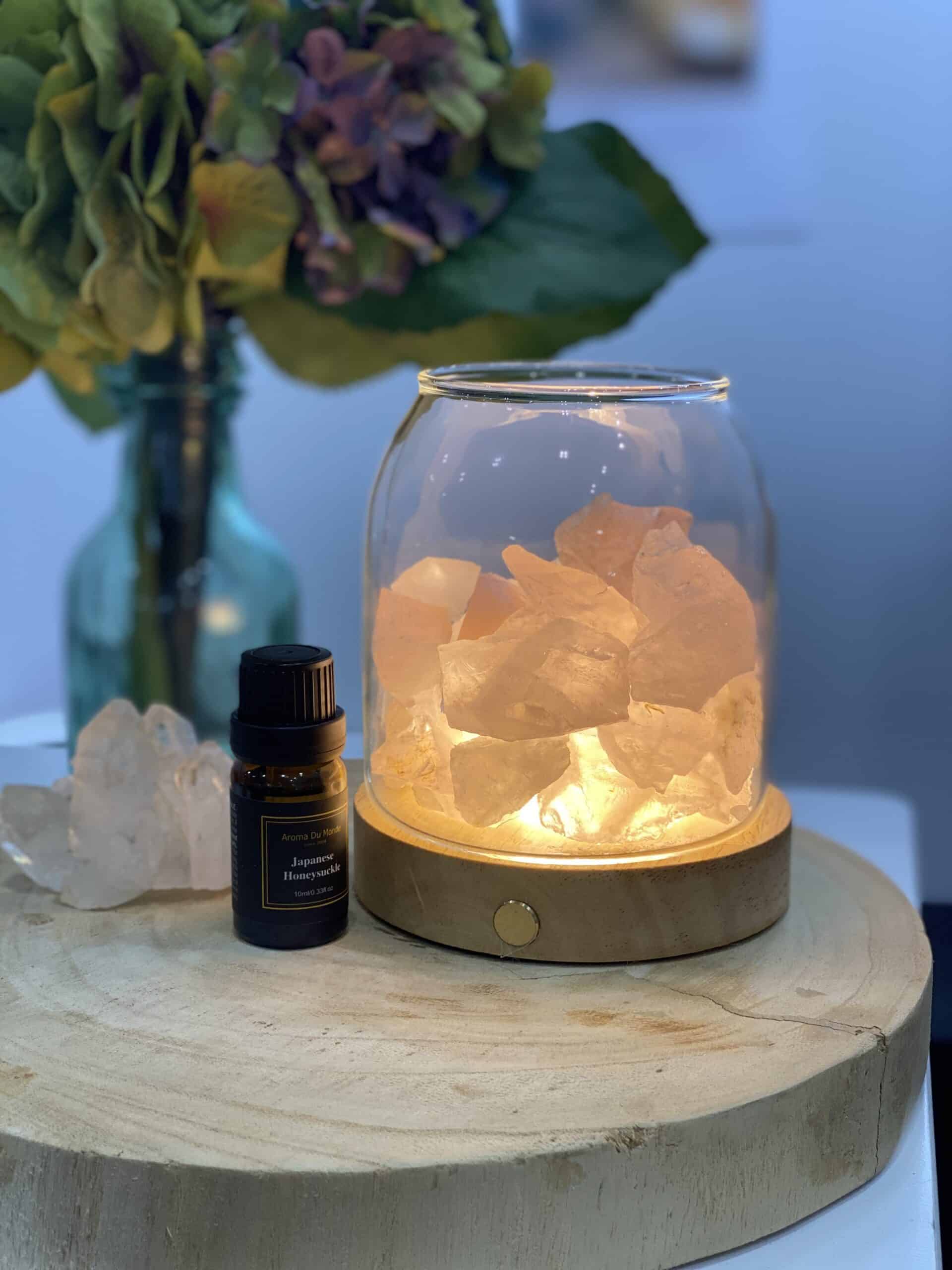 Scented Crystal Light Diffuser with Cordless USB Wooden Base - Rose Quartz