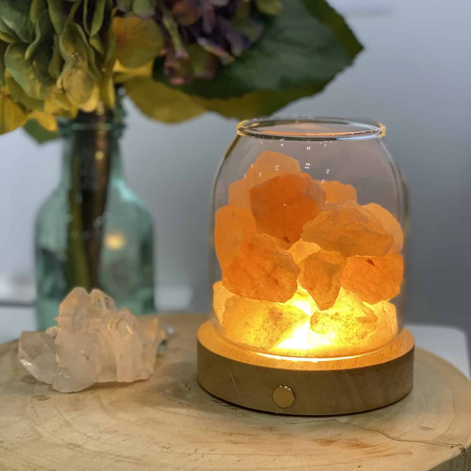 Scented Crystal Light Diffuser with Cordless USB Wooden Base - Himalayan Stones SPV