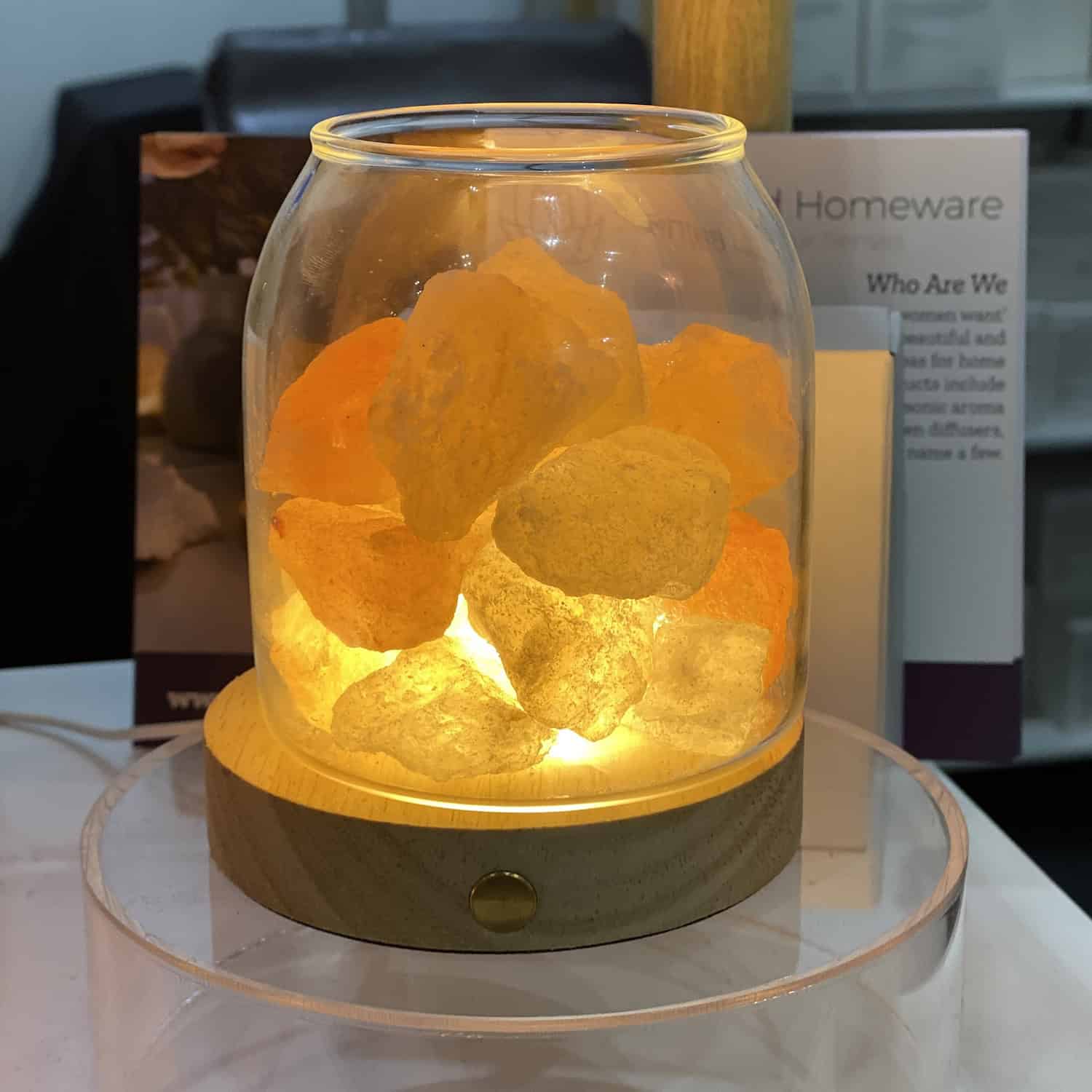 Scented Crystal Light Diffuser with Cordless USB Wooden Base - Himalayan Stones SPV