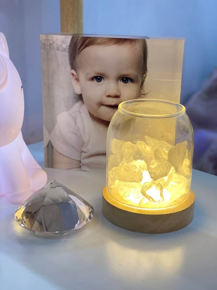 Scented Crystal Light Diffuser with Cordless USB Wooden Base - Clear Quartz JHS