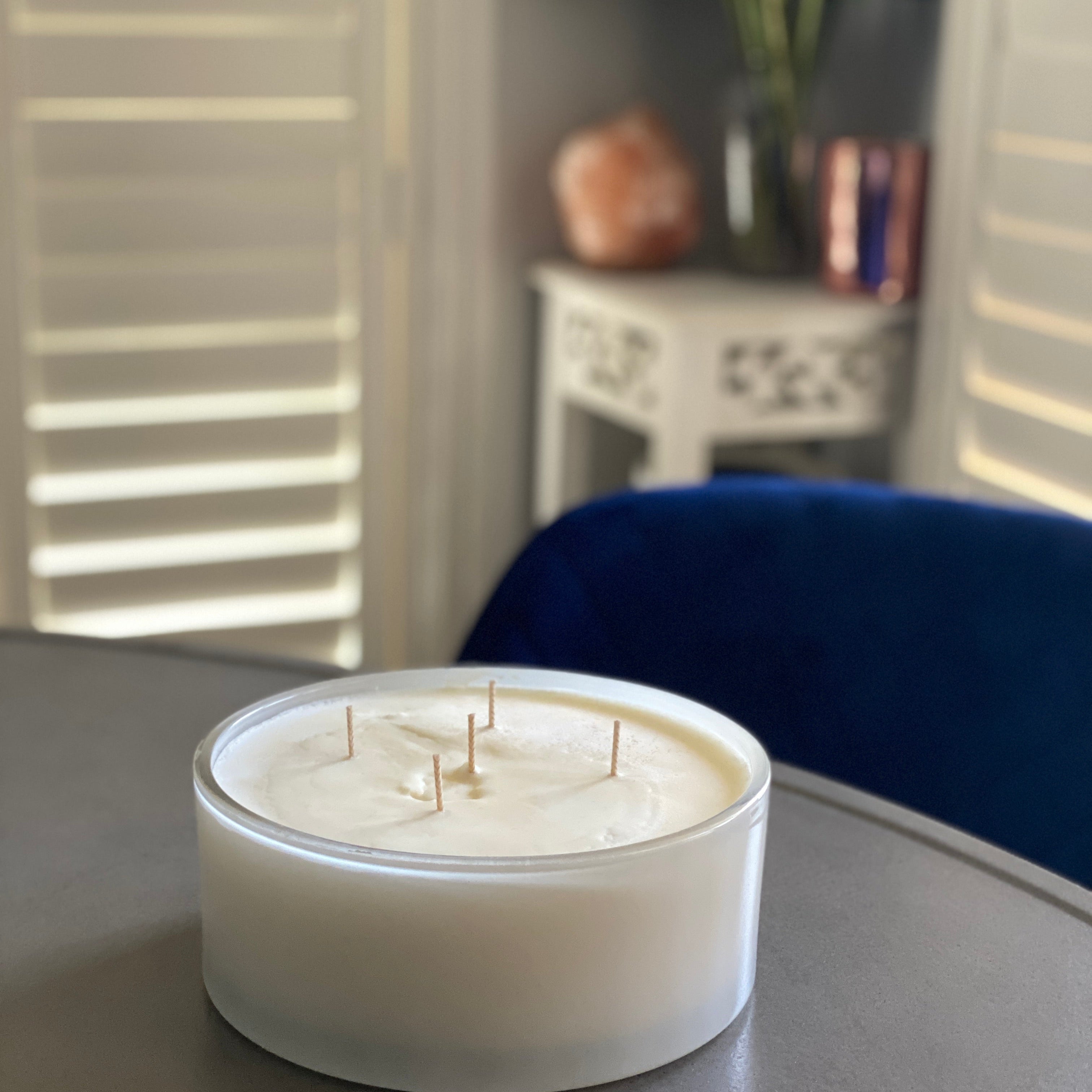 White candle.  Glassware Imports. Candle Making supplies