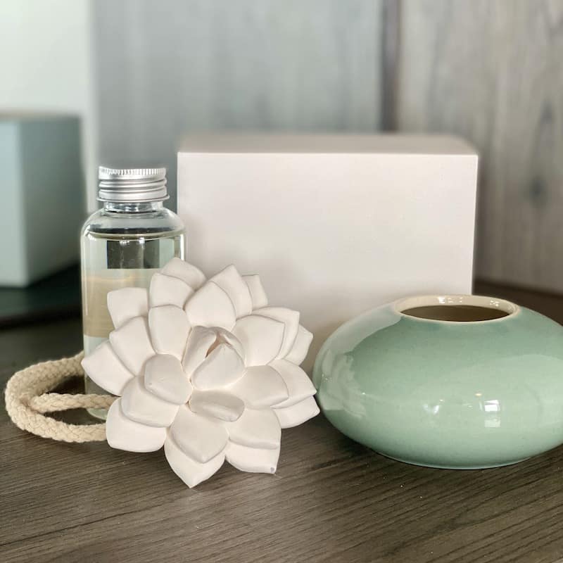 Lotus Flower Diffuser with Green Ceramic Base -No Scent