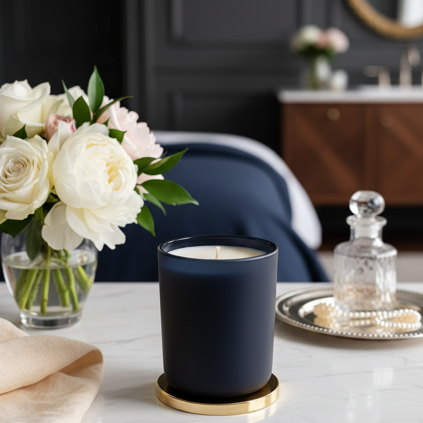 Midnight Blue Republic Collection, Gold Candle Lid. Glassware Imports