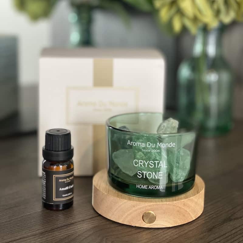 Mini Green Crystal Stone Diffuser with cordless USB Light Base