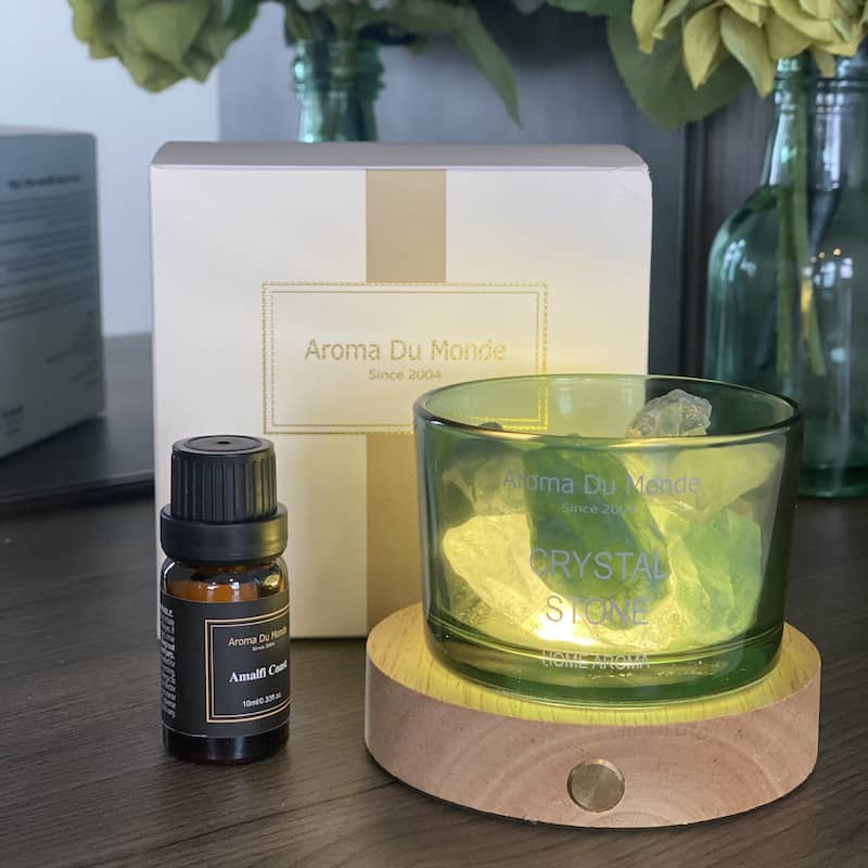 Mini Green Crystal Stone Diffuser with cordless USB Light Base