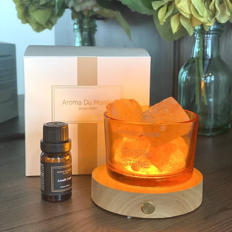 Mini Orange Crystal Stone Diffuser with cordless USB Light Base
