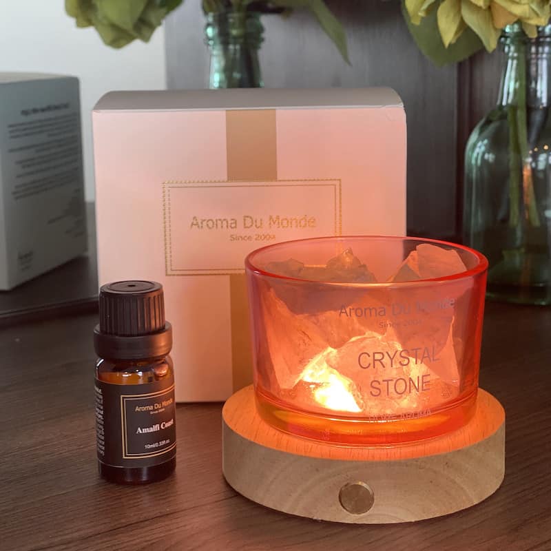 Mini Crystal Stone Diffuser Pink with cordless USB Light Base