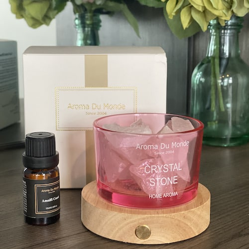 Mini Crystal Stone Diffuser Pink with cordless USB Light Base