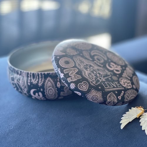 Decorative Tin - Embossed Peace Love Yoga Large