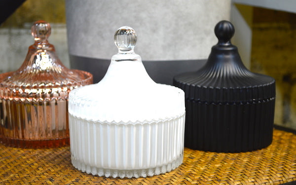 Ribbed Carousel Matt Black Glass Jar Large