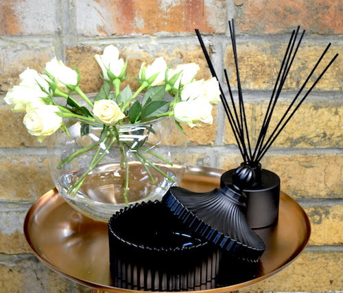 Ribbed Carousel Matt Black Glass Jar Medium