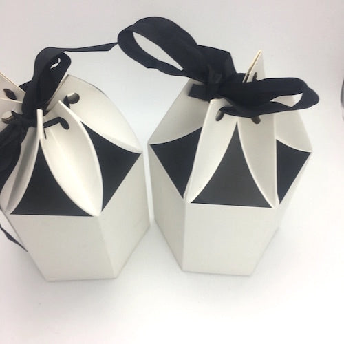 Gift Box - Large Hexagon Shape White & Black