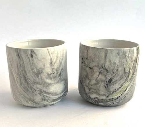 Ceramic Marble Jar -White/Grey Matte