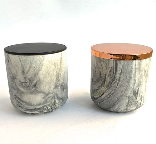 Ceramic Marble Jar -White/Grey Matte