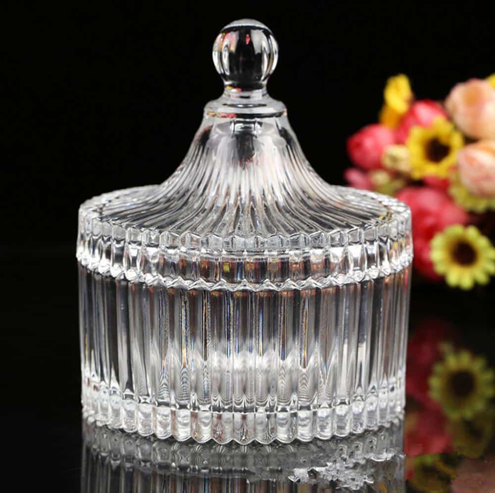 ribbed carousel clear glass jar small