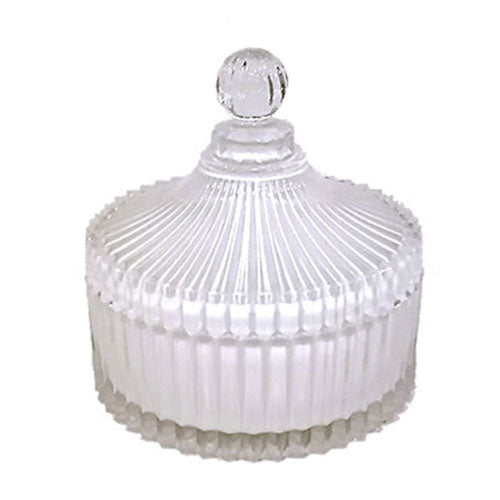 Ribbed Carousel White Glass Jar Medium