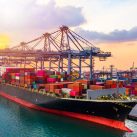 aerial view container ship carrying container in import export b