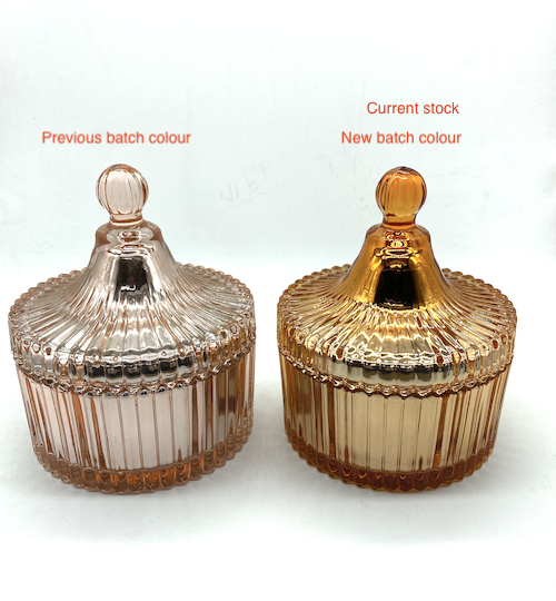 MEDIUM ROSE GOLD RIBBED GLASS JAR WITH LID. CAROUSEL 